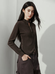 Women's Casual Solid Double-Zip Corset-Seam Cardigan