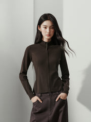 Women's Casual Solid Double-Zip Corset-Seam Cardigan