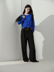 Women's Chanel-Style 100% Wool Blue Knit Cardigan