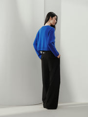 Women's Chanel-Style 100% Wool Blue Knit Cardigan