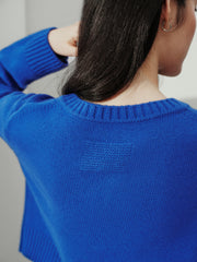 Women's Chanel-Style 100% Wool Blue Knit Cardigan