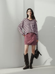 Women's Casual Contrast-Stripe Wool Knit Cover-Up
