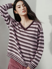 Women's Casual Contrast-Stripe Wool Knit Cover-Up