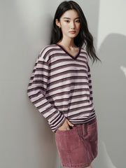 Women's Casual Contrast-Stripe Wool Knit Cover-Up