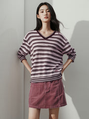 Women's Casual Contrast-Stripe Wool Knit Cover-Up