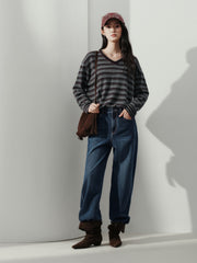 Women's Casual Contrast-Stripe Wool Knit Cover-Up