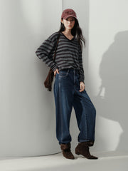 Women's Casual Contrast-Stripe Wool Knit Cover-Up
