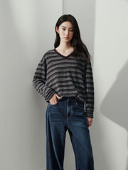 Women's Casual Contrast-Stripe Wool Knit Cover-Up