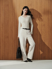 Women's Commuter Yak Down Warm White Wide-Leg Jeans