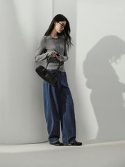 Women's Y2K Soft Knit Long-Sleeve T-Shirt with Finger-Hole Cuffs