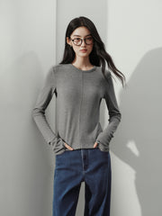 Women's Y2K Soft Knit Long-Sleeve T-Shirt with Finger-Hole Cuffs