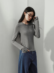 Women's Y2K Soft Knit Long-Sleeve T-Shirt with Finger-Hole Cuffs