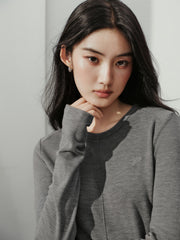 Women's Y2K Soft Knit Long-Sleeve T-Shirt with Finger-Hole Cuffs