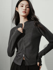 Women's Casual Sporty Stand-Collar Zip Cardigan