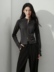 Women's Casual Sporty Stand-Collar Zip Cardigan