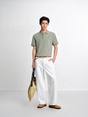 Men's White Elastic-Waist Straight-Leg Jeans