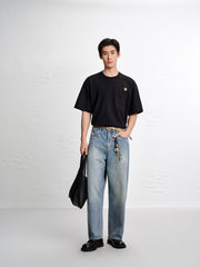 Men's Cotton Washed Straight-Leg Jeans