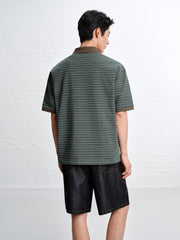 Men's Vintage Striped Cotton Polo Shirt