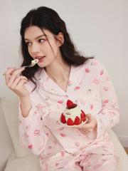 Women's Cozy Strawberry Print Pajama Set
