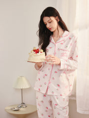 Women's Cozy Strawberry Print Pajama Set