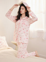 Women's Cozy Strawberry Print Pajama Set