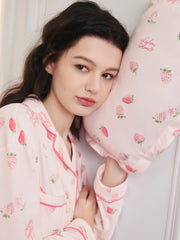 Women's Cozy Strawberry Print Pajama Set