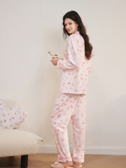 Women's Cozy Strawberry Print Pajama Set