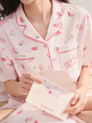 Women's Cozy Strawberry Print Pajama Set