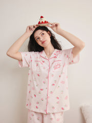 Women's Cozy Strawberry Print Pajama Set
