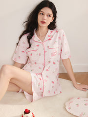Women's Cozy Strawberry Print Pajama Set