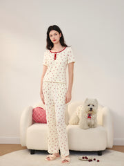 Women's Casual Cherry Tencel Pajama Set