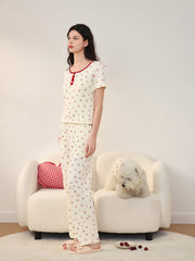 Women's Casual Cherry Tencel Pajama Set