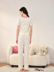 Women's Casual Cherry Tencel Pajama Set