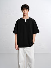 Men's Loose-Fit Contrast Henley T-Shirt