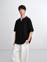Men's Loose-Fit Contrast Henley T-Shirt