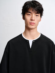 Men's Loose-Fit Contrast Henley T-Shirt