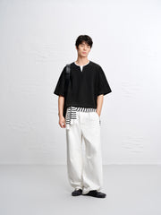 Men's Loose-Fit Contrast Henley T-Shirt