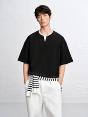 Men's Loose-Fit Contrast Henley T-Shirt