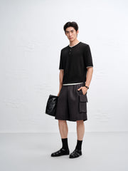Men's Henley Collar Knit T-Shirt