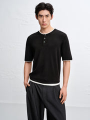 Men's Henley Collar Knit T-Shirt