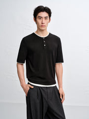 Men's Henley Collar Knit T-Shirt