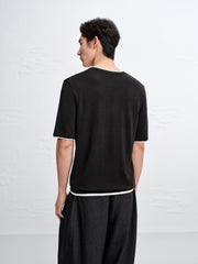 Men's Henley Collar Knit T-Shirt