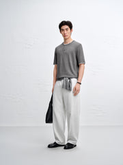 Men's Henley Collar Knit T-Shirt