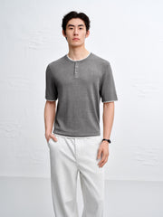 Men's Henley Collar Knit T-Shirt