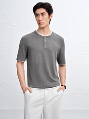 Men's Henley Collar Knit T-Shirt