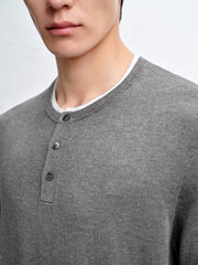 Men's Henley Collar Knit T-Shirt