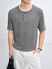 Men's Henley Collar Knit T-Shirt