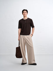 Men's Henley Collar Knit T-Shirt