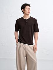 Men's Henley Collar Knit T-Shirt