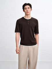 Men's Henley Collar Knit T-Shirt